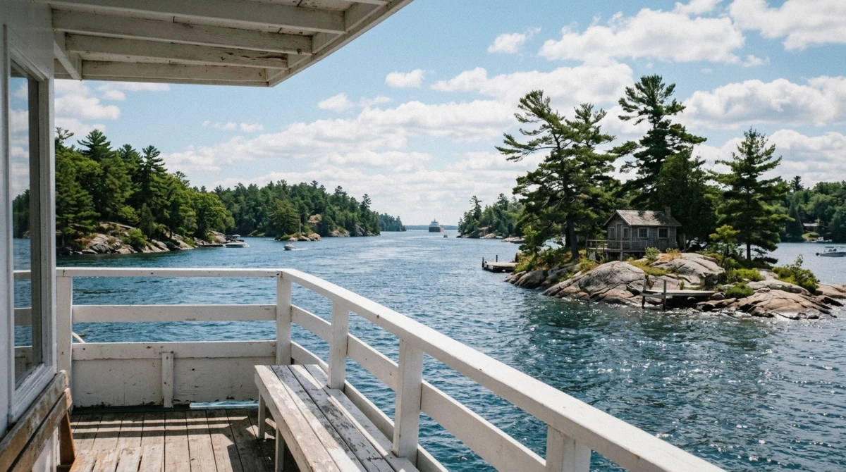 Summer mansion on Millionaire's Row seen from the water on a 1000 Islands cruise near Gananoque